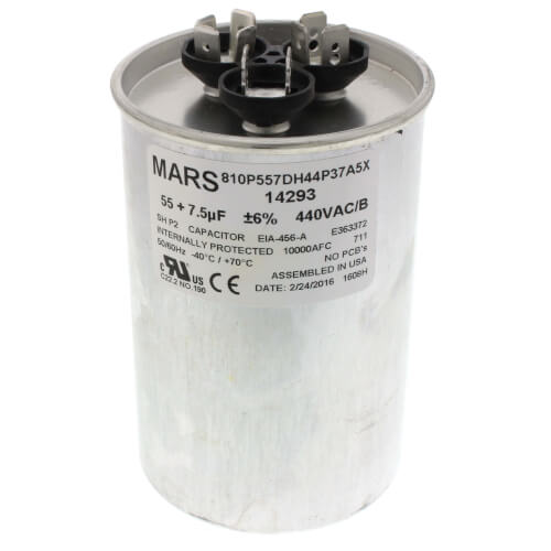 55/7.5 MFD Round Run Capacitor (440/370V)